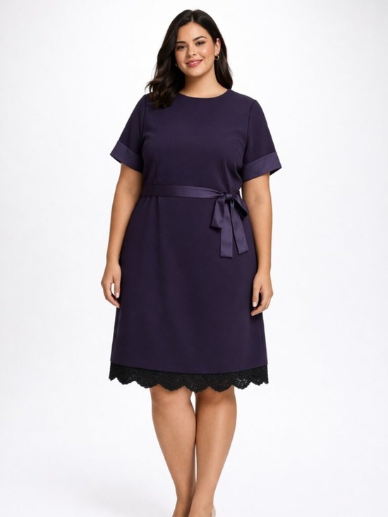 Tommy Hilfiger Dresses & Skirts - Tommy Hilfiger Navy Blue 22W Shift Dress Black Lace Hem Tie Waist